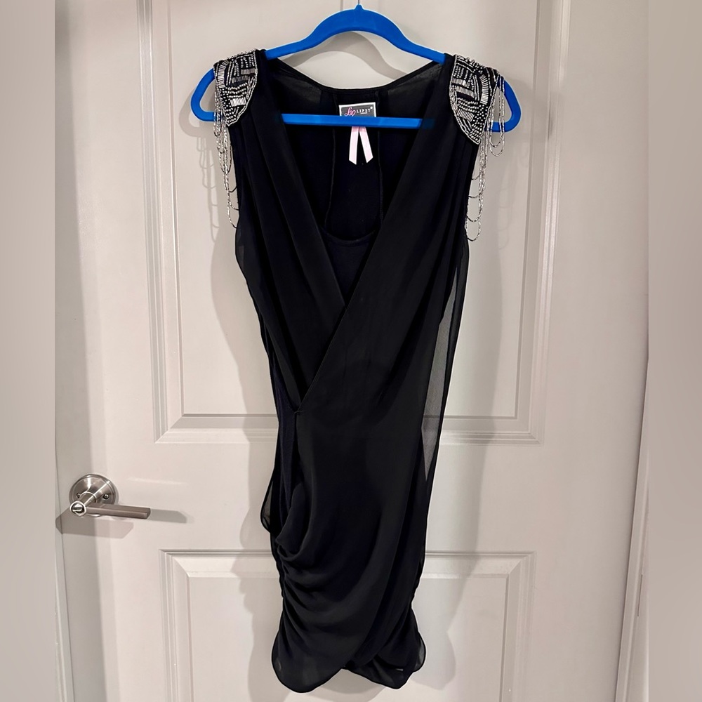 Lipsy Black Mini Dress with Beaded Shoulders
